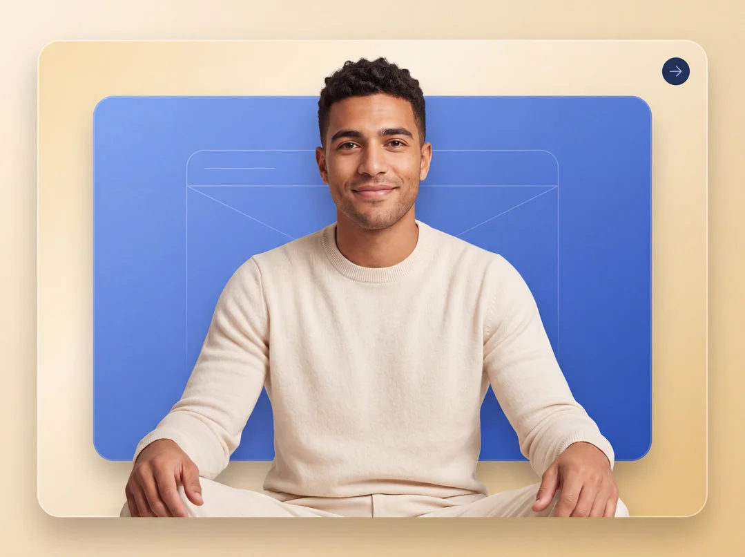Creative strategist framed by a blue digital interface